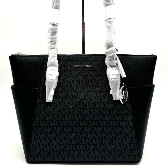 Michael Kors Large Charlotte TZ Tote Bag Black Signature